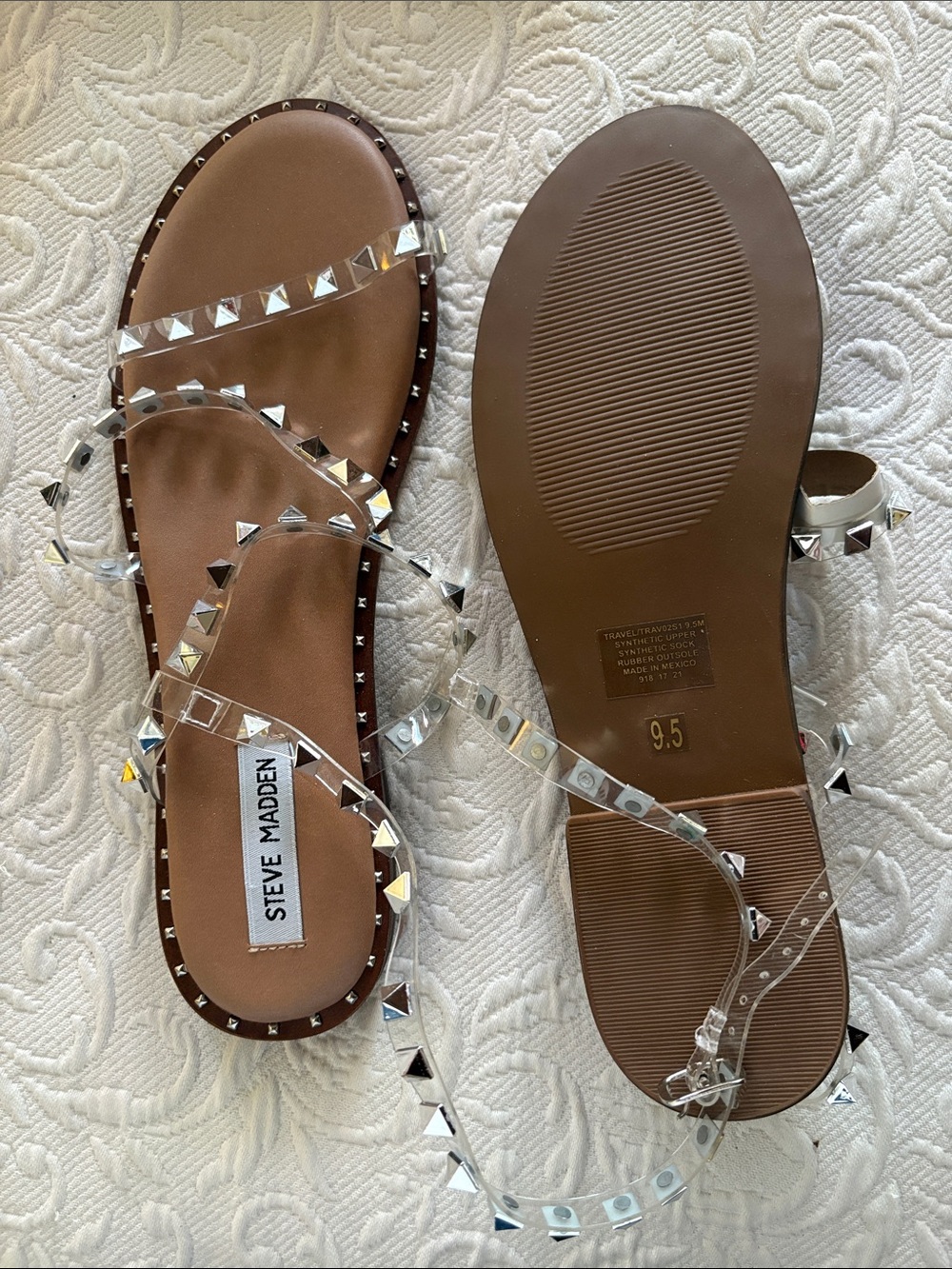 Steve Madden Brown Sandals with Clear Studded Straps